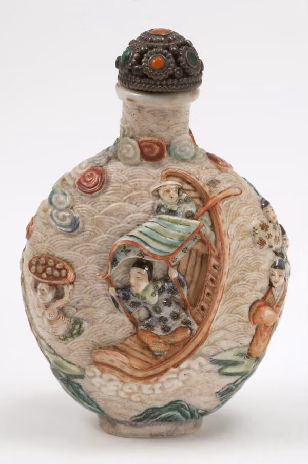 Soft-paste porcelain moulded with figures in a boat and on shore
