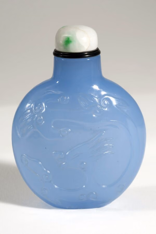 Glass imitating blue jadeite carved with dragon