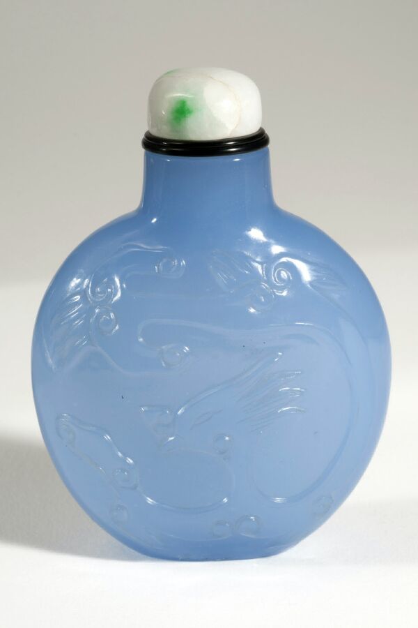 Glass imitating blue jadeite carved with dragon
