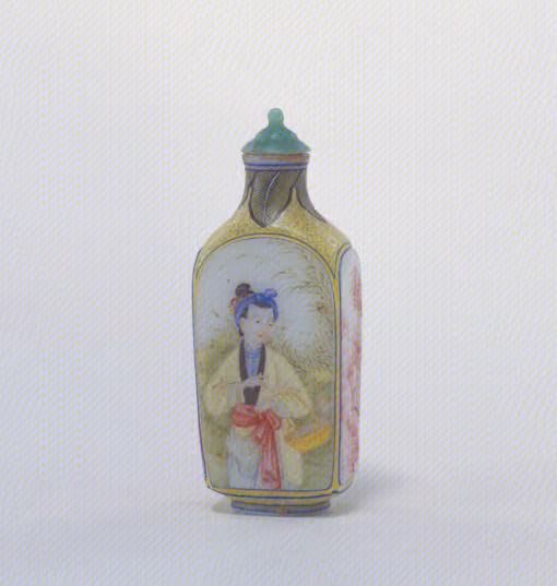 Painted enamel glass with ladies and European architectural landscapes