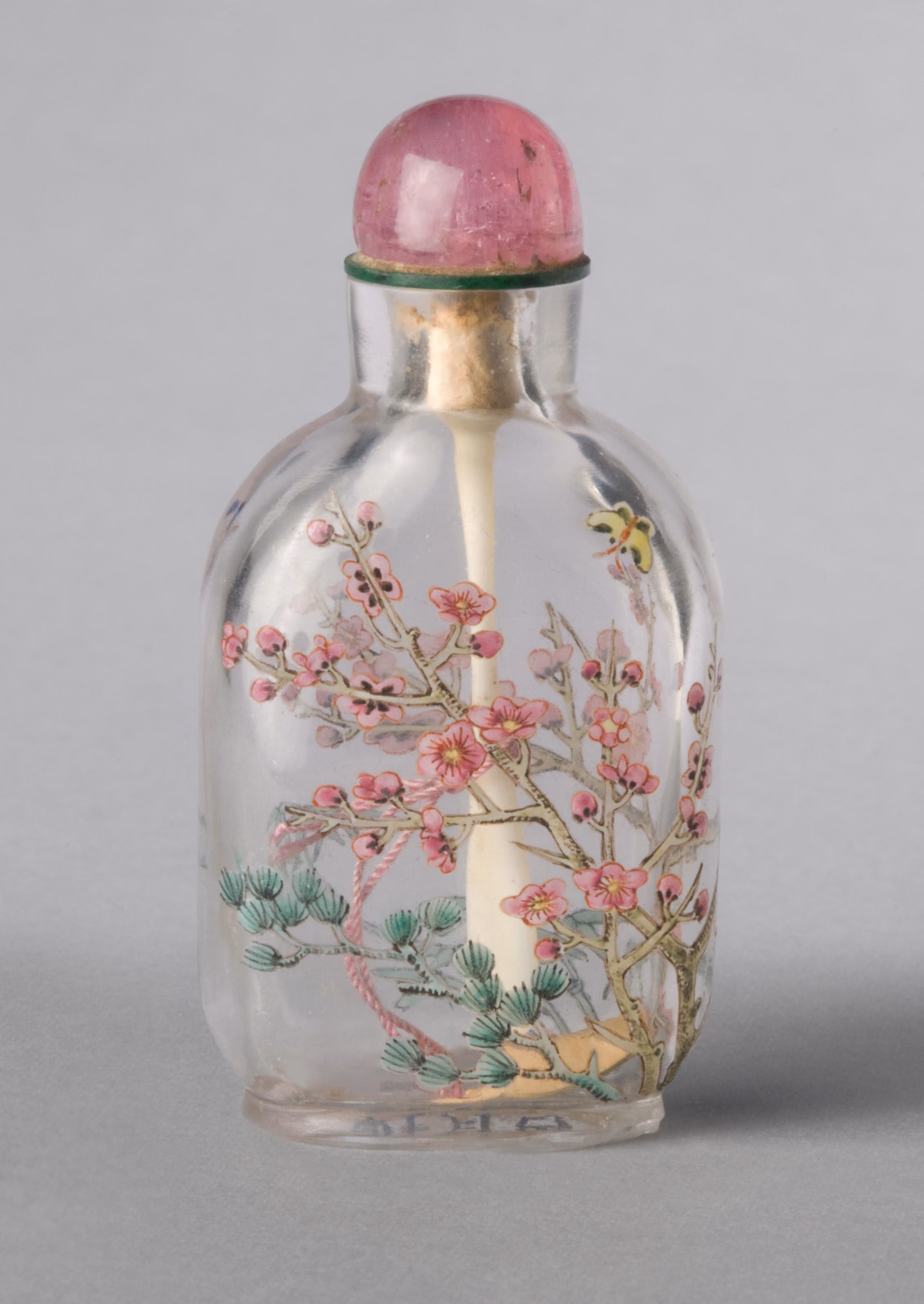 Enamelled glass with prunus and butterfly, Guyue Xuan mark