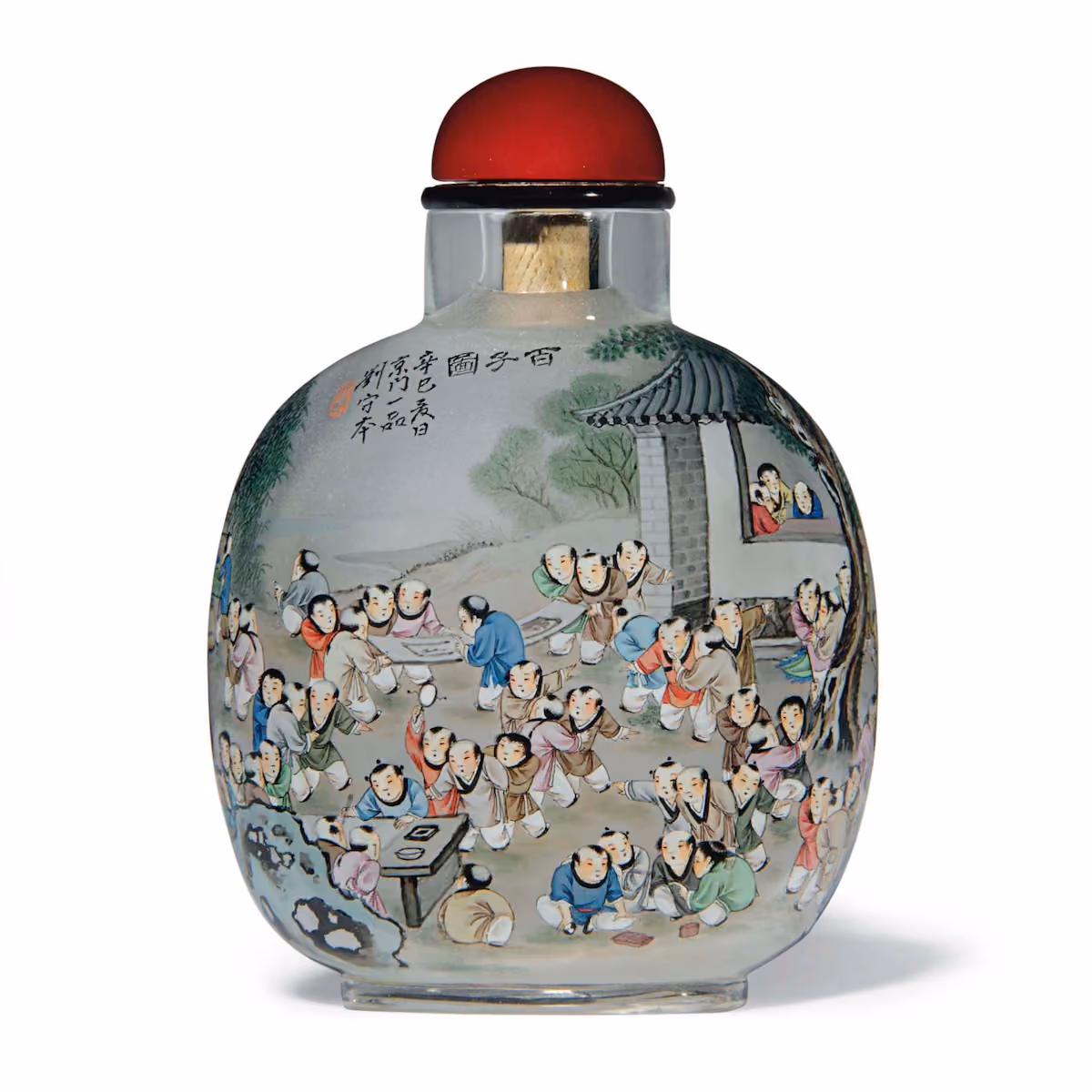 Inside-painted snuff bottle depicted one hundred boys