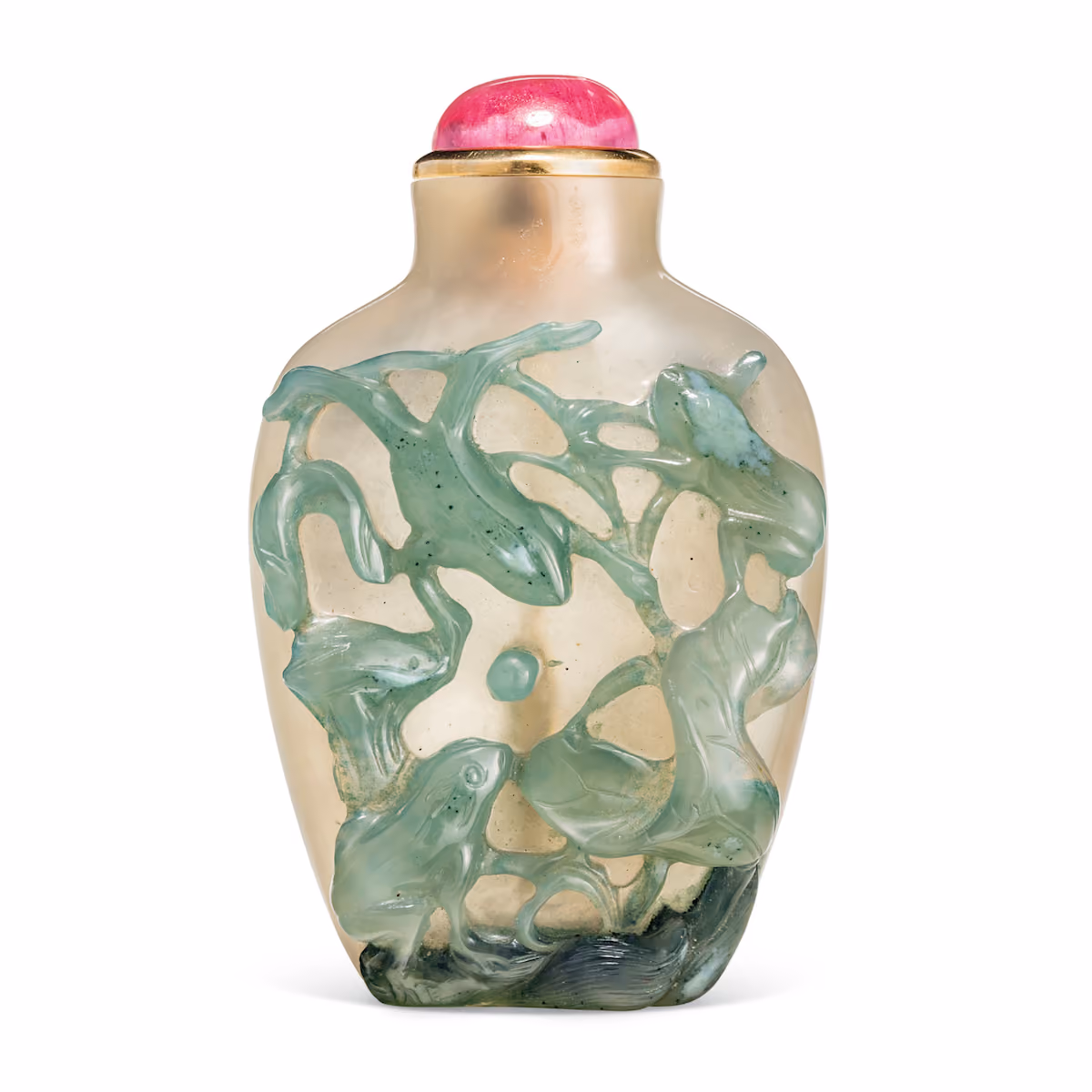 Carved chalcedony snuff bottle
