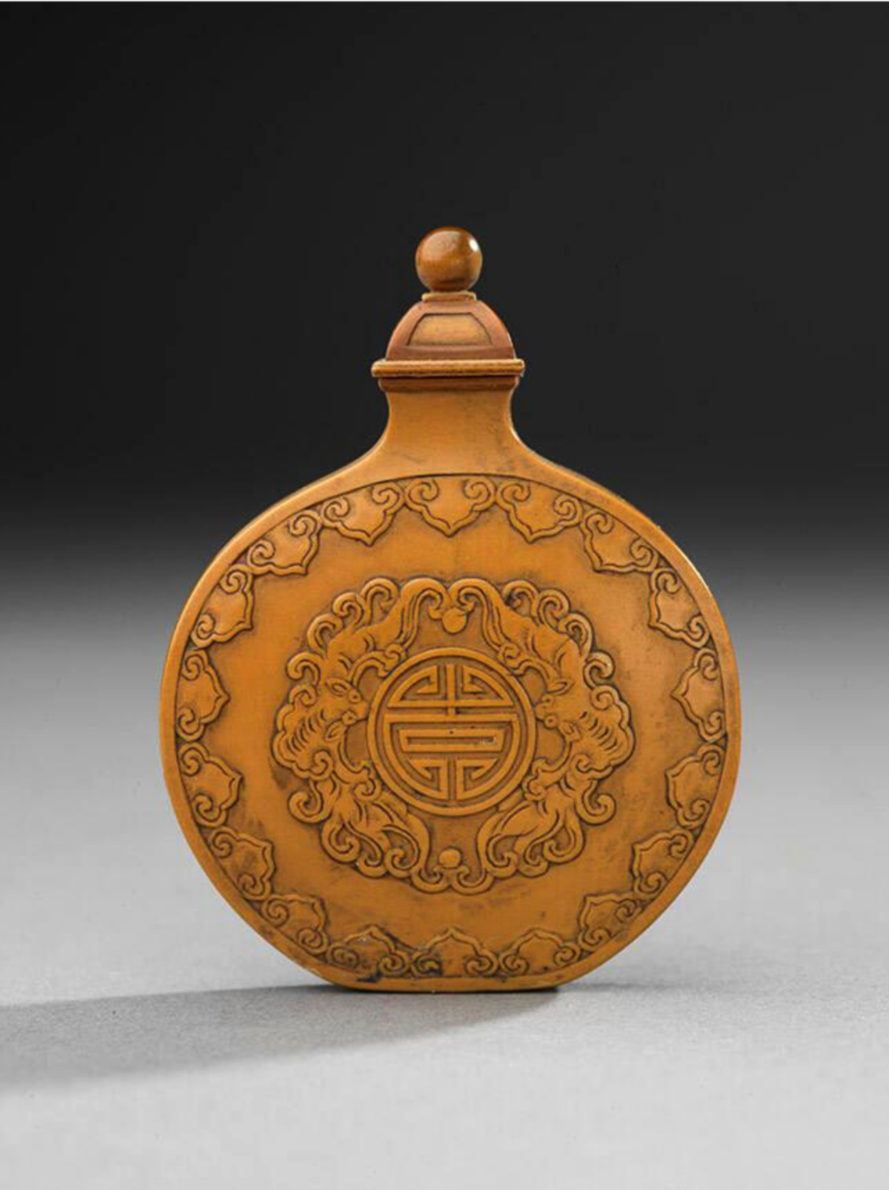 Bamboo carved with bats, shou symbol, and ruyi border