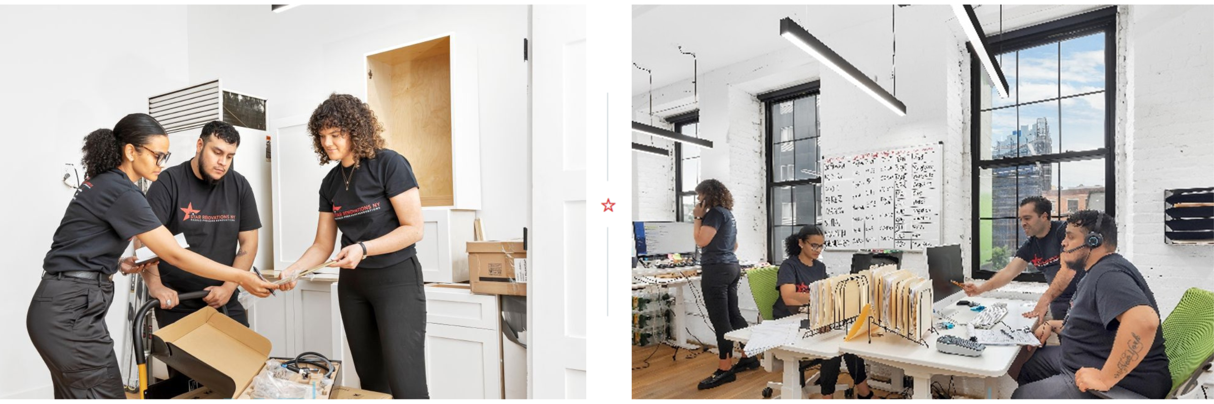 Star Renovations NY staff working together in their office.