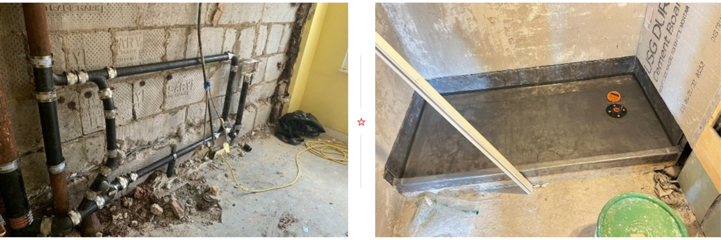 Open wall with pipes exposed