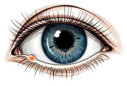 Illustration af et blå øje med en lille rød hævelse i det nederste indre øjenhjørne.