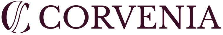 Corvenia company logo with emblem and text.