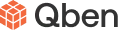 Qben logo featuring an orange hexagonal shape with black lowercase text 'qben'.
