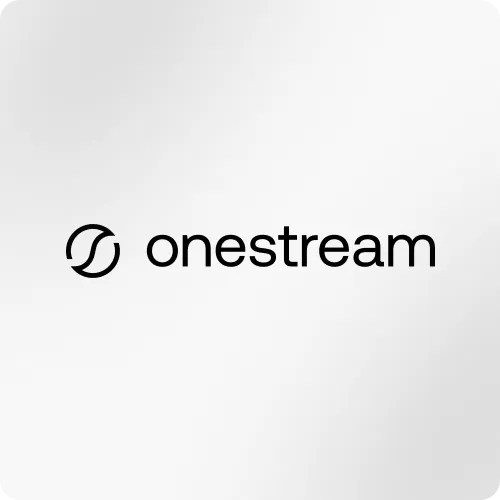 Onestream company logo with a circular symbol followed by the word onestream in lowercase.