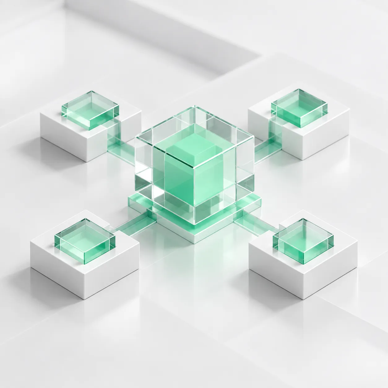 Isometric illustration of two interconnected gray 3D blocks above a message bar stating all accounts are mapped successfully, with Review and Approve buttons.