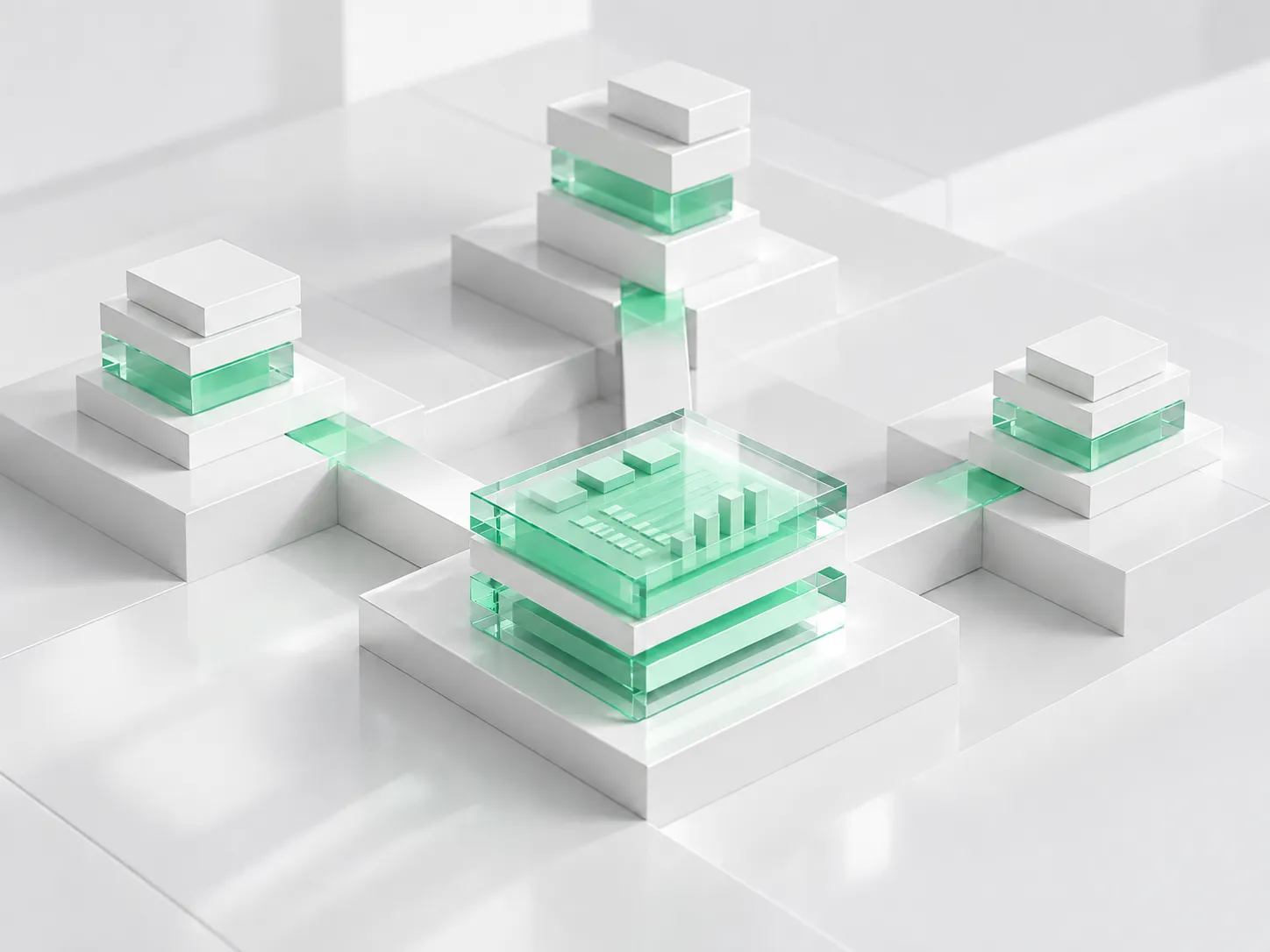 3D isometric illustration of a server tower with a cube on top, next to a finance performance chart with a checkmark.