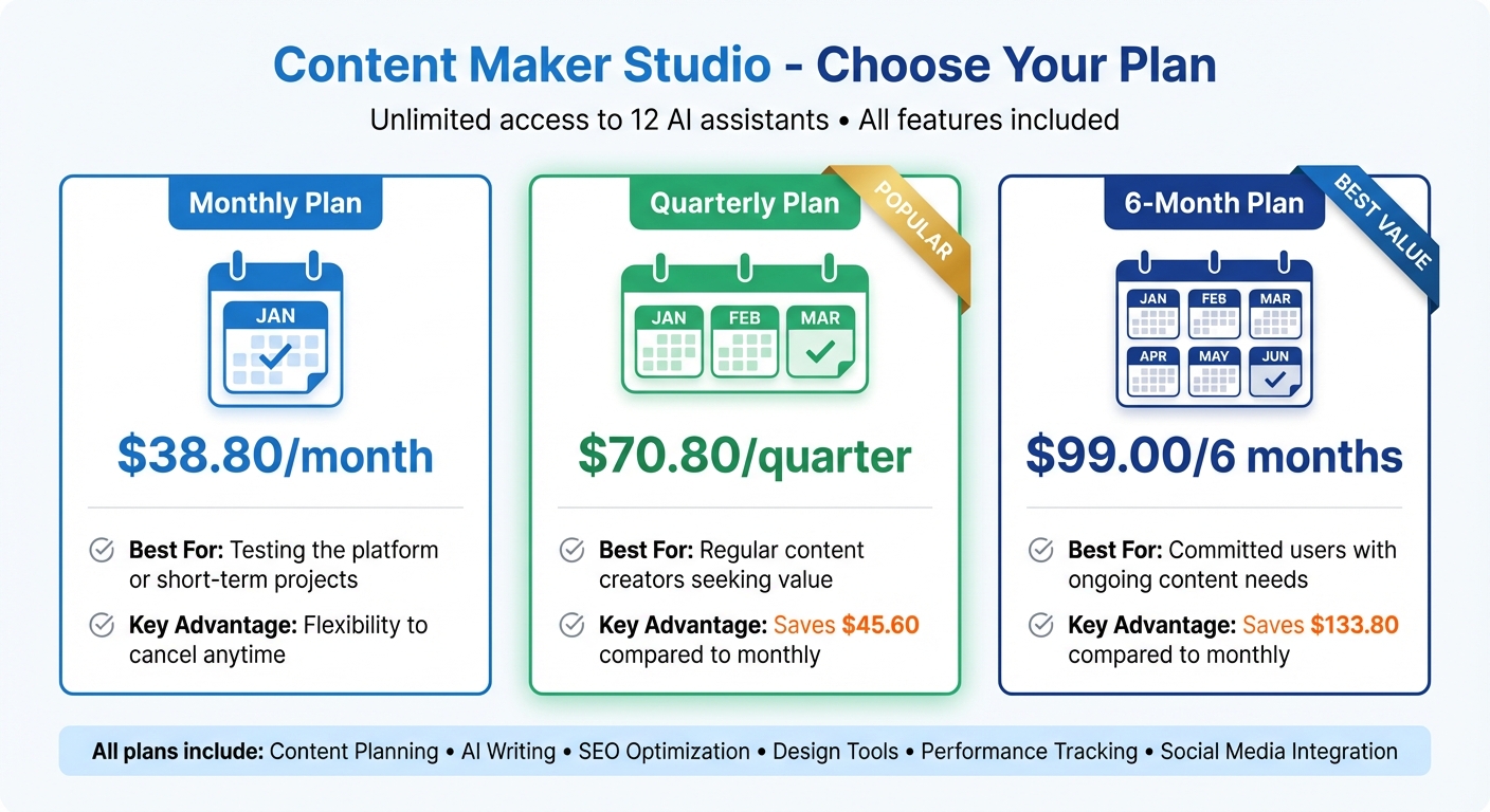 Content Maker Studio Pricing Plans Comparison