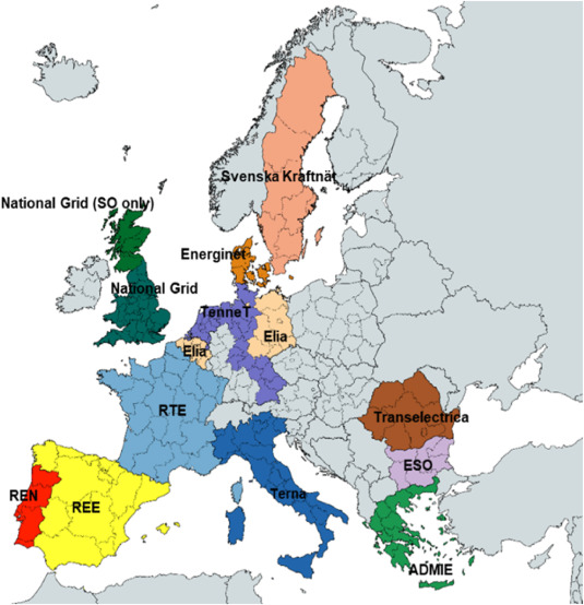 Map with locations of the energy markets