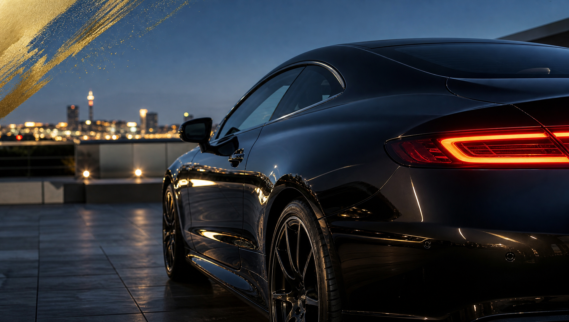 Black luxury coupe showing clean paint clarity at Johannesburg blue hour