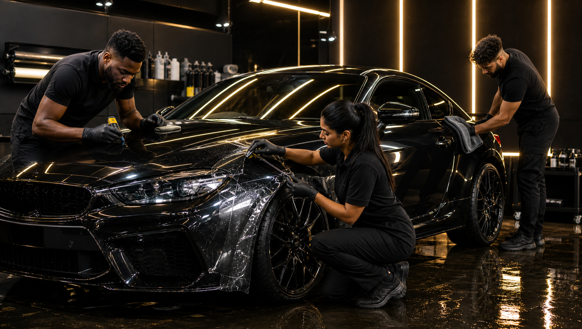 South African detailing team carrying out different stages of a car protection process