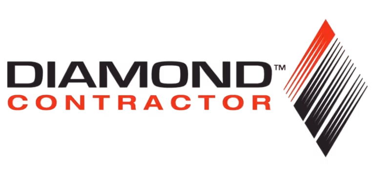 Diamond Contractor logo with black and red stylized text and a layered diamond-shaped graphic.