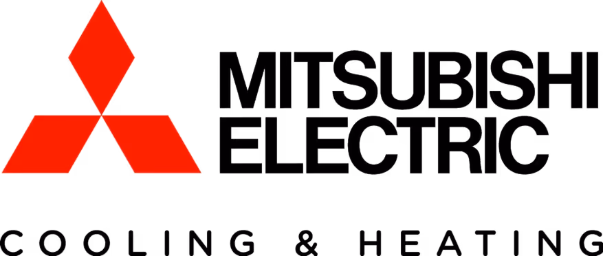 Mitsubishi Electric logo with red three-diamond symbol and text 'Mitsubishi Electric Cooling & Heating'.
