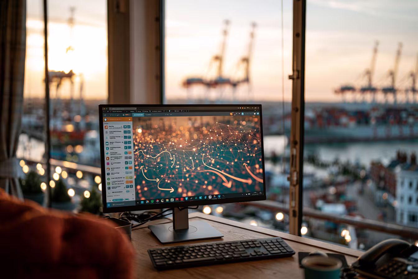 Power Automate workflow on a laptop with Southampton in the background