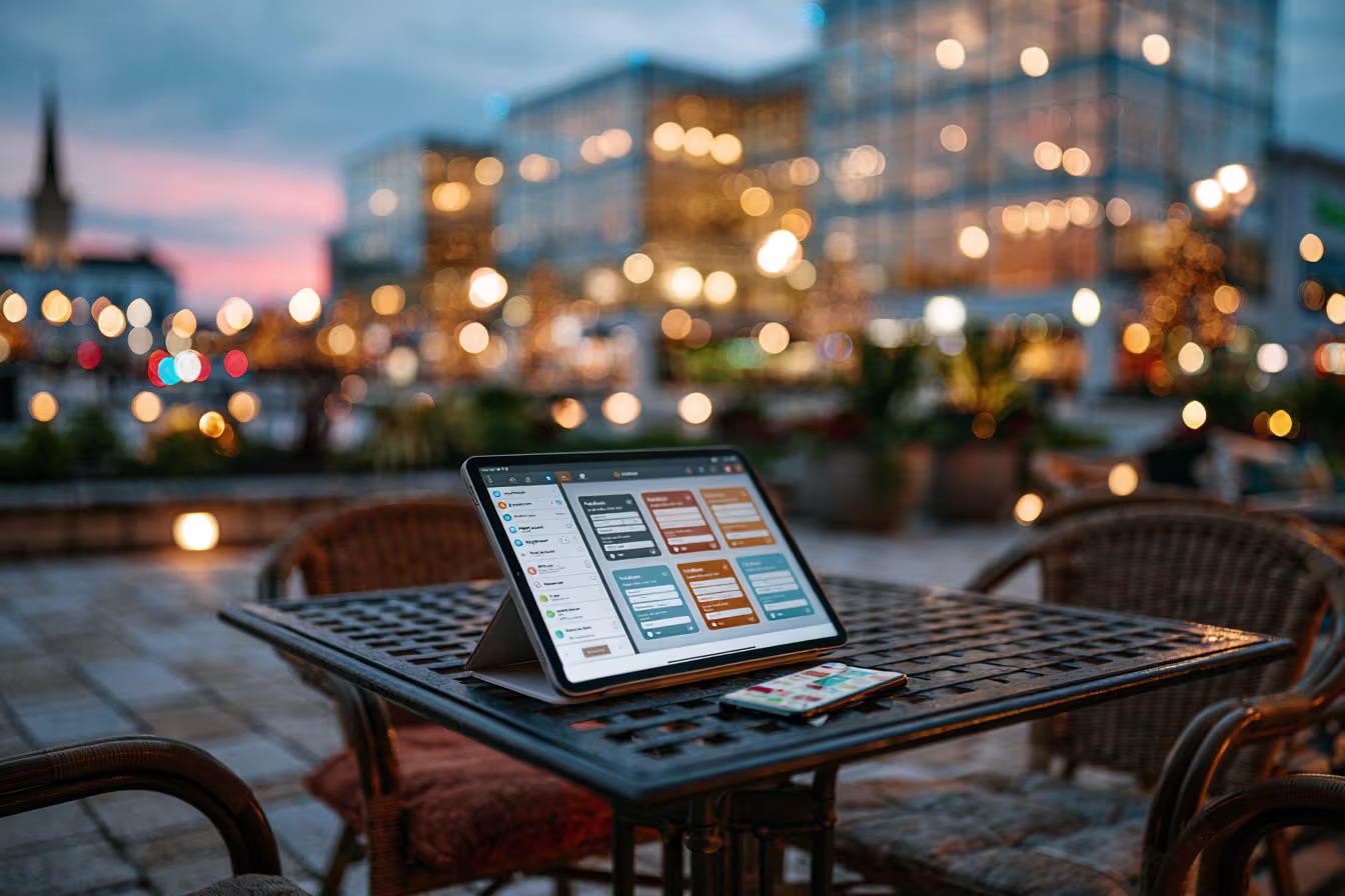 Power Apps application on a laptop with Milton Keynes in the background