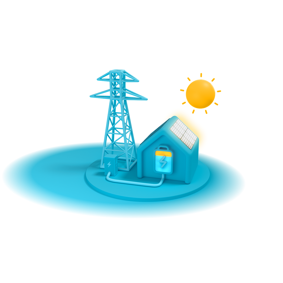 Illustratie van het elektriciteitsnet met een huis met zonnepanelen en thuisbatterij