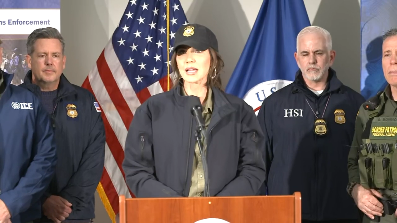 Kristi Noem Addressing a Press Conference After a Woman was Shot Dead by an ICE Agent in Minneapolis