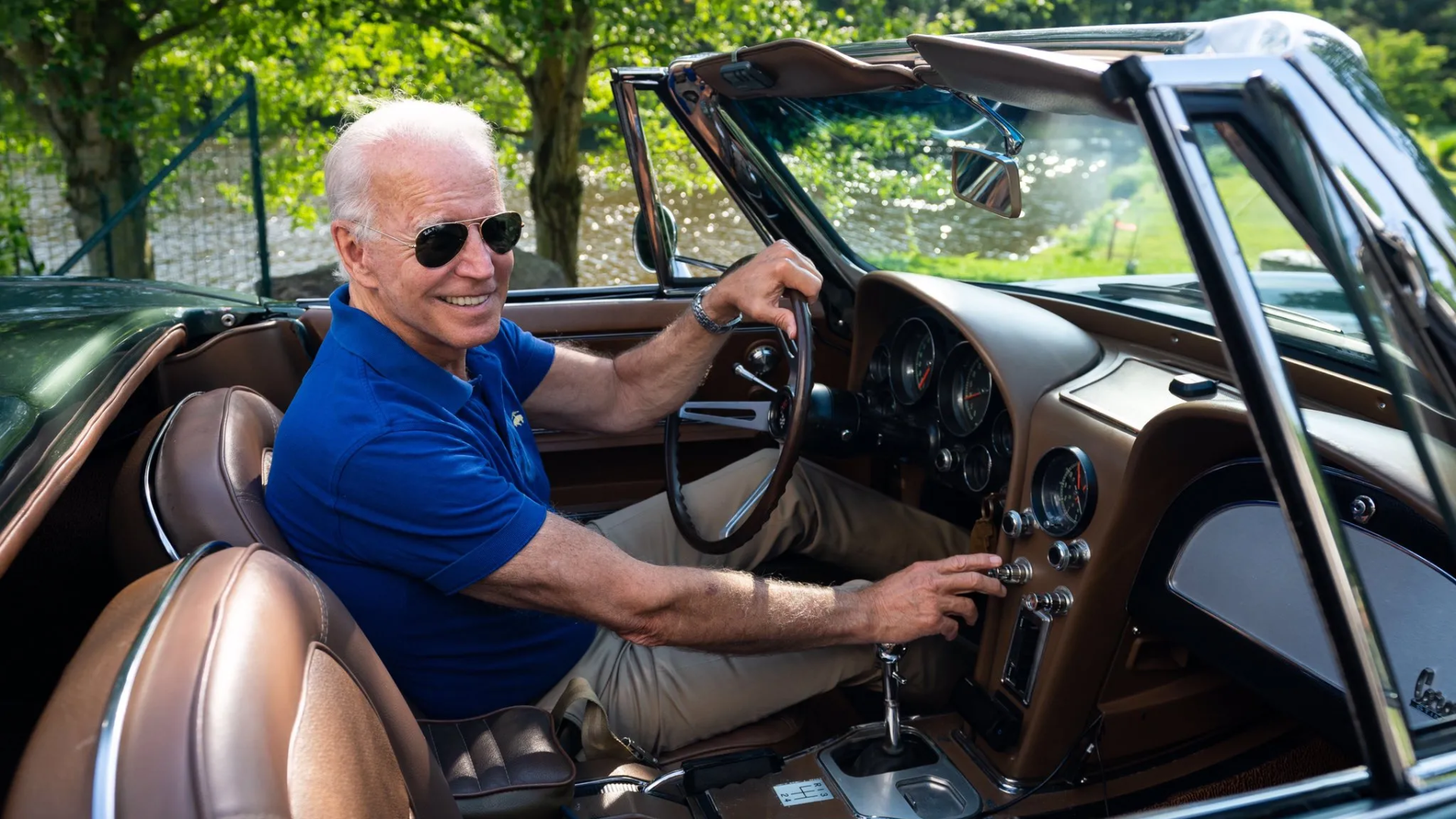 Joe Biden driving his Corvette near Nancy Pelosi’s San Francisco residence