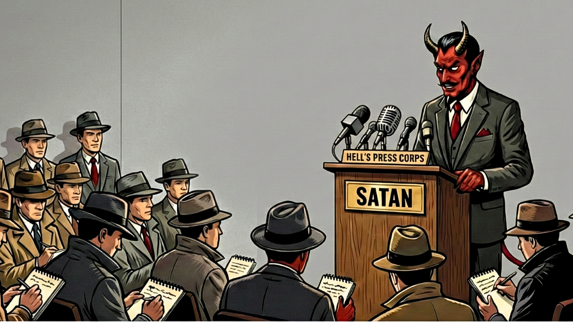 Satan holds a press conference to announce that he is declining U.S. President Donald Trump’s invitation to join the newly created Board of Peace