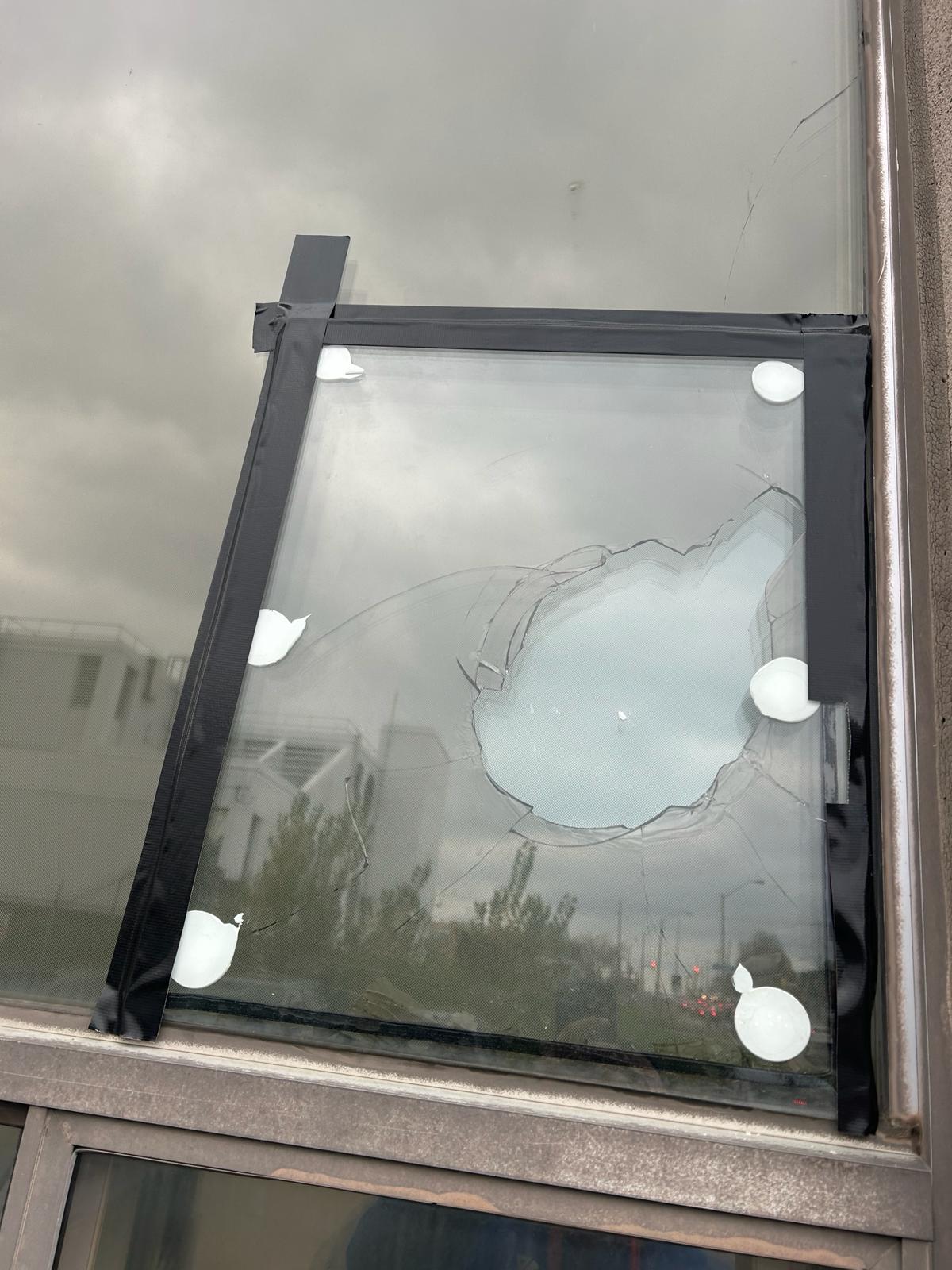 Commercial window patch on storefront glass