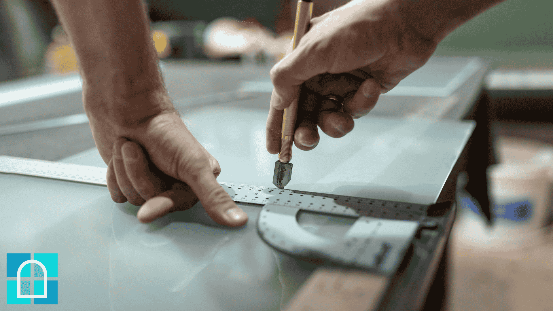 Technician performing 24/7 emergency glass repair on a damaged commercial door in a GTA retail plaza.