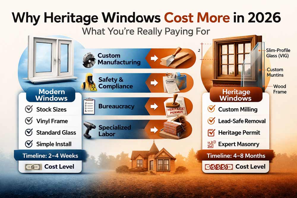 An infographic about costs of replacing windows of old houses in Canada