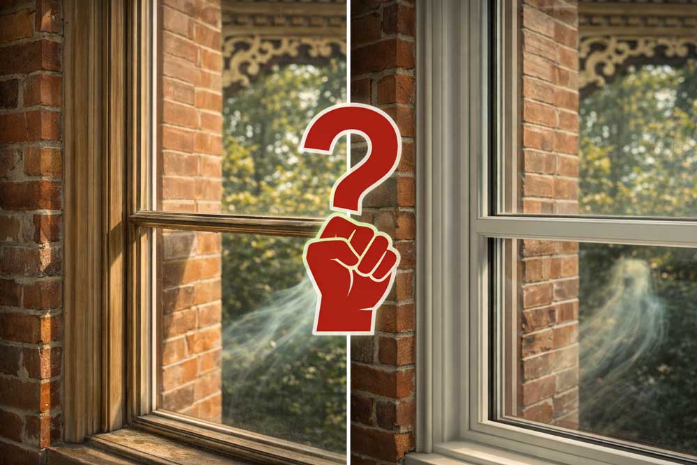 a pic that shows modern and heritage windows use different materials