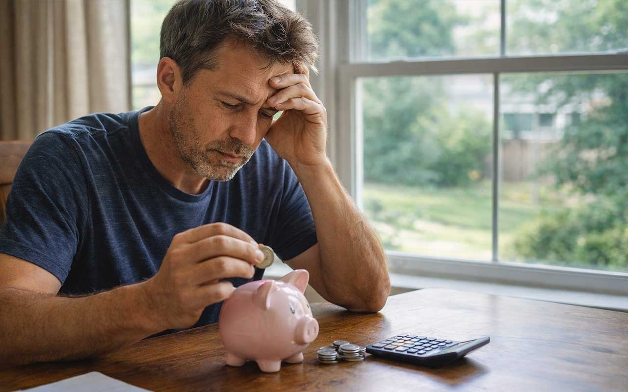 a man saving some coins 