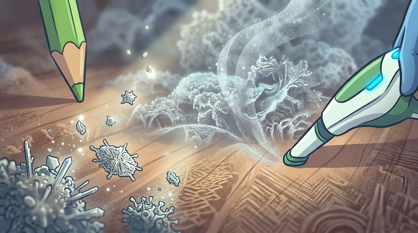 Een microscopisch beeld van bacteriën die worden verwijderd met een reinigingsapparaat van een basisschool oppervlak.