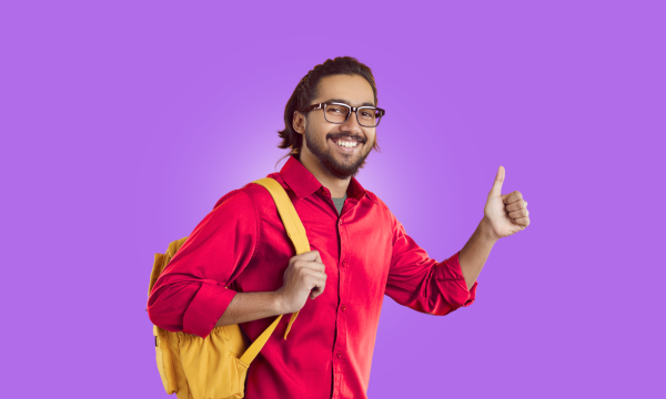 Happy student holding bag