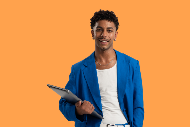 Student holding laptop