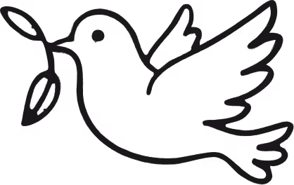 Black silhouette of a dove holding an olive branch in its beak.