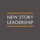 Logo with the words 'New Story Leadership' and a horizontal line above and below the text on a dark gray background.