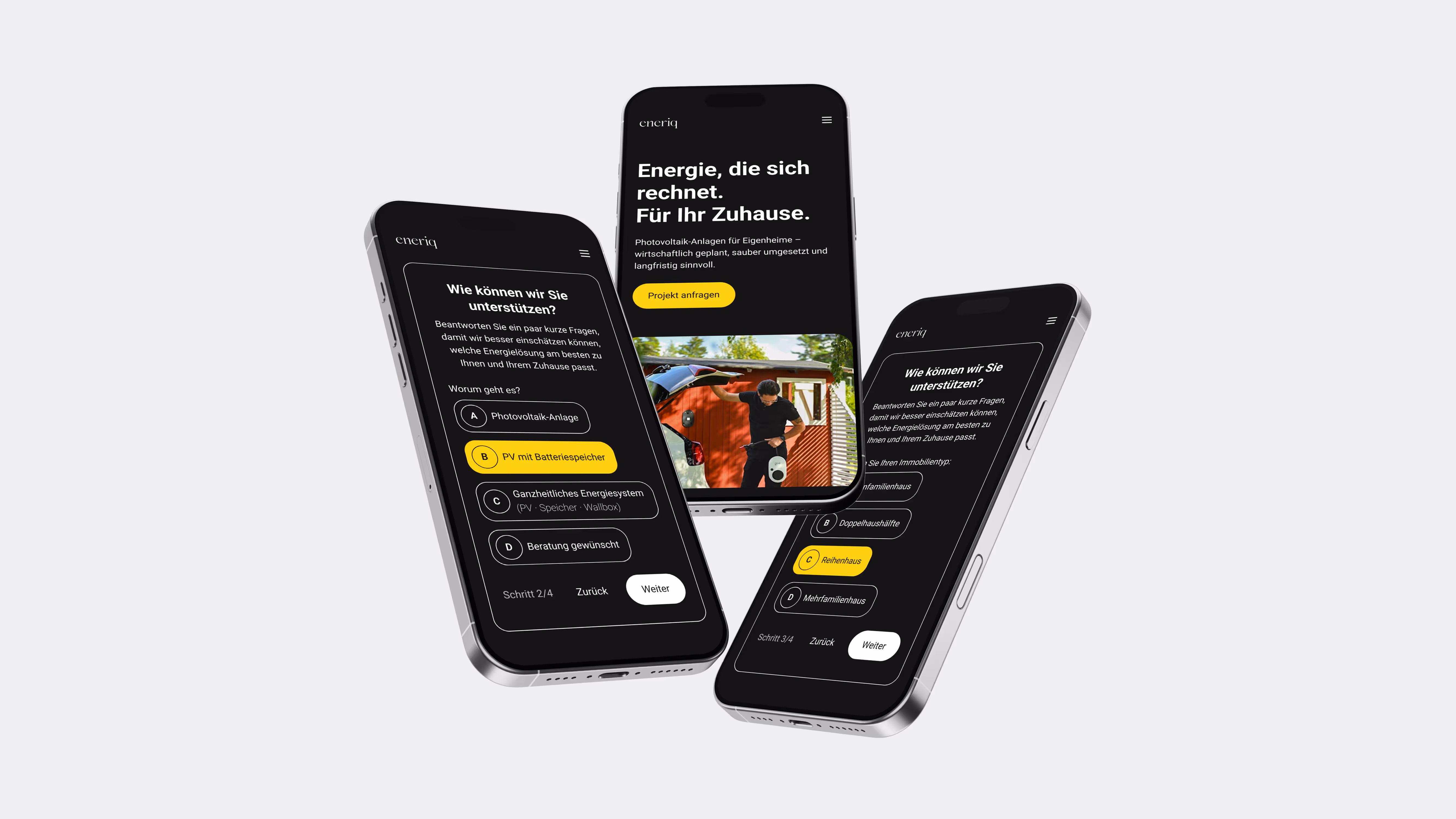 iPhone-Mockup mit Website-Funnel eines Photovoltaik-Unternehmens.