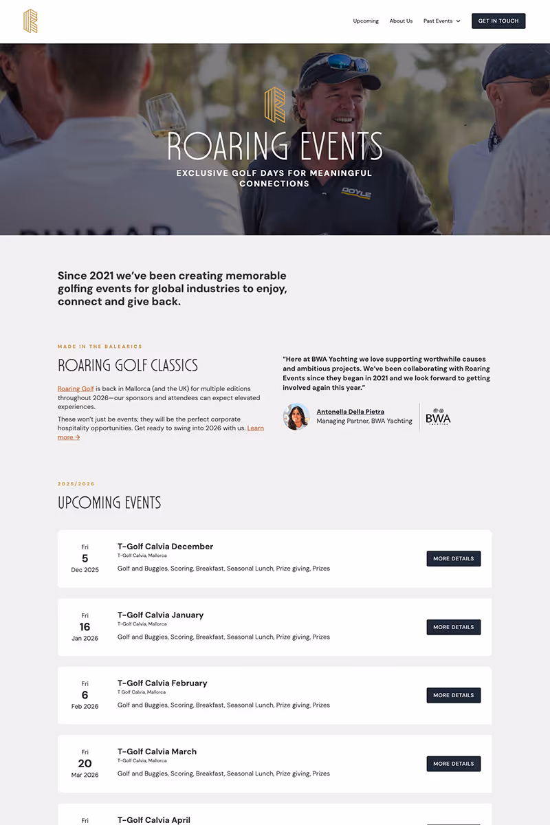 Roaring Events website