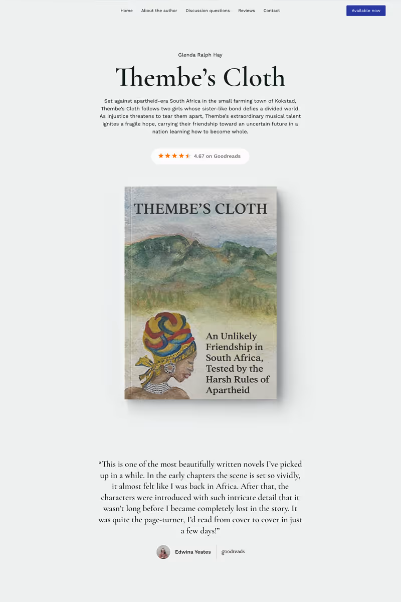 home page for thembe's cloth website