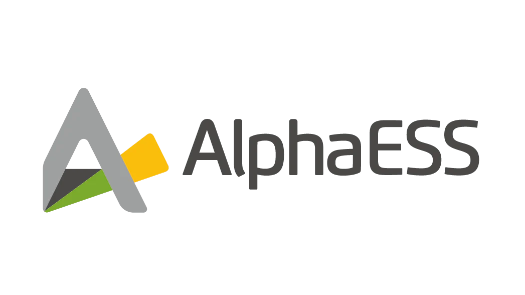 AlphaESS Firmenlogo mit stilisiertem Buchstaben A und farbigen Dreiecken.