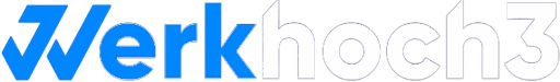 Logo mit dem Text 'Werkhoch3' in Blau und Weiß.