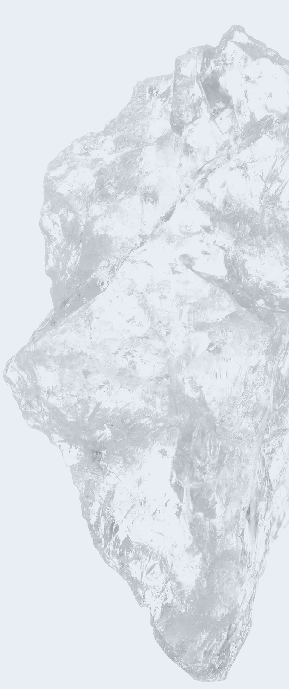 Close-up of a translucent ice crystal with detailed texture on a light background.