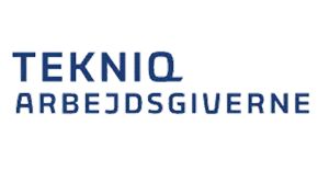 Tekniq Arbejdsgiverne logo med blå tekst på gennemsigtig baggrund.
