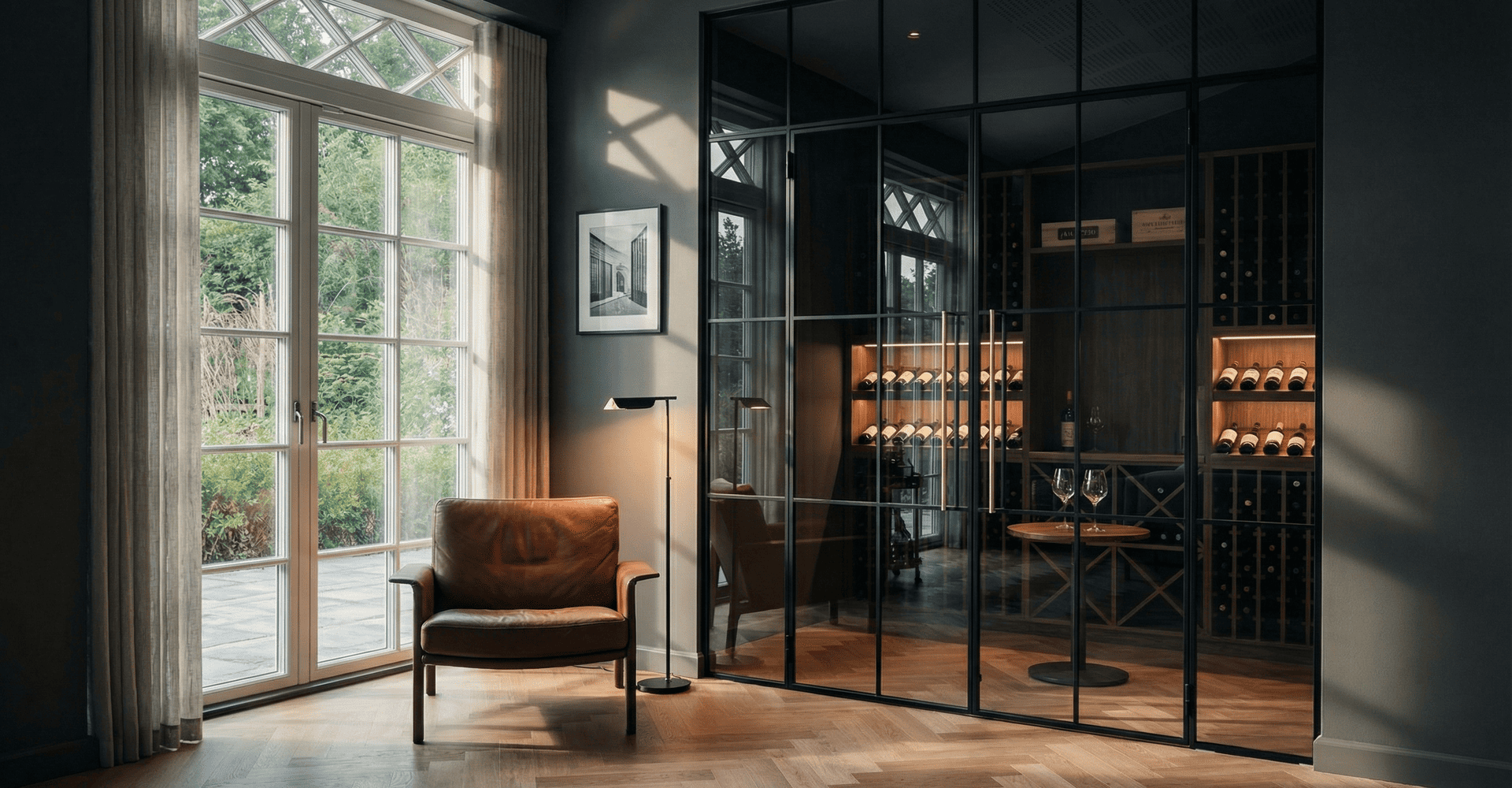 New Yorker dobbeltdør og glasvæg til vinrum / vinniche