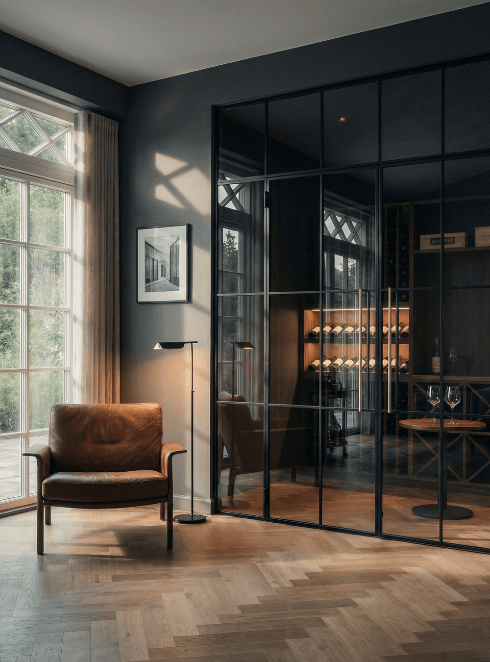 New Yorker dobbeltdør og glasvæg til vinrum / vinniche