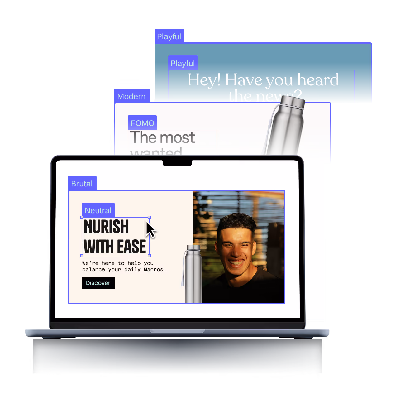 Checkify AI page builder on laptop showing landing page with tone styles including Playful, Modern and Neutral.