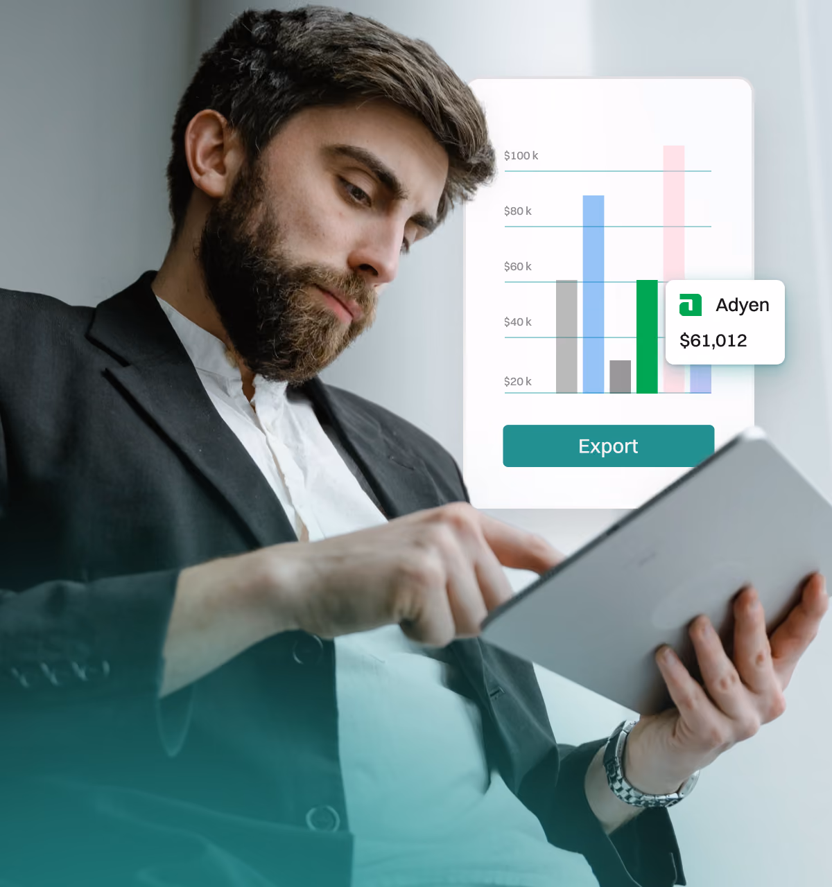 Reviewing payment reports on a tablet before exporting them to Excel.