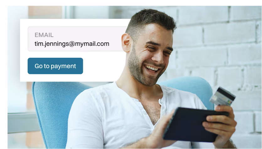 Email-only checkout step with a Go to payment button before entering card details.